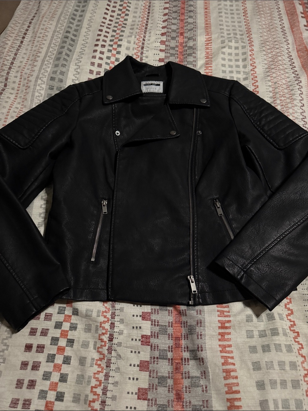 Black Faux Leather Moto Jacket - Women's